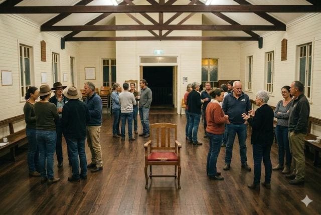 Community members gathered in a hall — Queenslanders coming together to shape what comes next