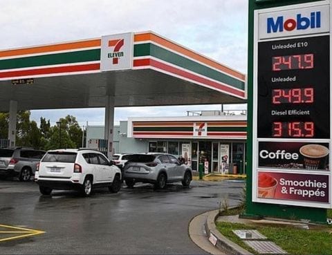Petrol station price board showing fuel prices, Queensland.